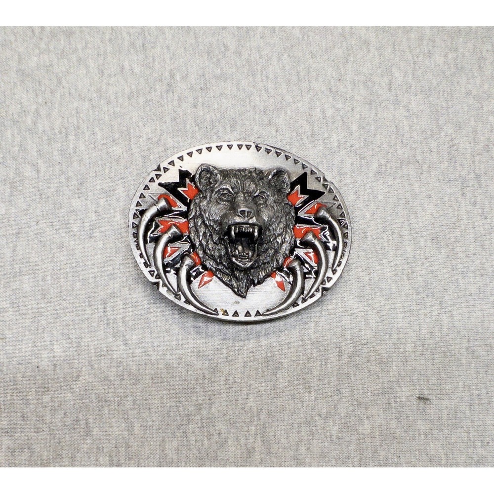 Vtg 1991 Siskiyou Grizzly Bear Western Belt Buckle Enamel Pewter Made In USA